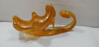 Vintage Sooner Glass Co.  Hand Blown Glass Swirled Cornucopia Vase W/ Bug In Tail
