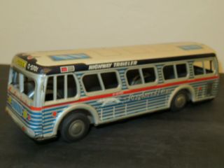 Vintage 10.  5 " Tin Toy Friction Greyhound Bus 5701