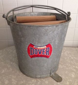 Vintage Dover No.  416 Mopping Equip Galvanized Mop Pail Wringer Bucket Rollers