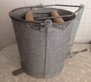 Vintage Dover No.  416 MOPPING EQUIP Galvanized Mop Pail Wringer Bucket Rollers 4