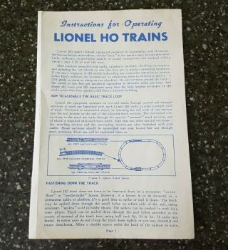 Vintage Lionel Ho Trains Operating Instructions 5700 - 8 9 - 57