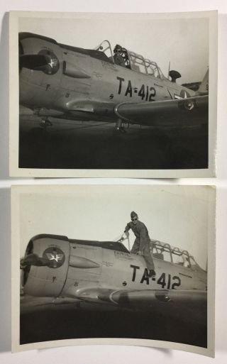 Two Vintage Ww2 T - 6 Texan Fighter Plane Photographs At - 6 Advanced Trainer