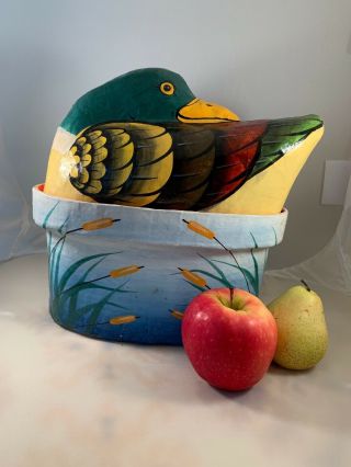 Vintage Large Hand Made Kashmir Lacquer India Paper Mache Duck Trinket Box