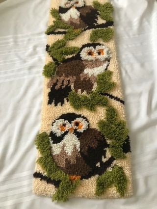 Vintage Latch Hook Wall Hanging Owls Retro Mid Mod 48” By 15”