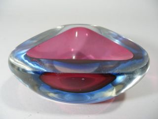 Vintage Italian Murano Purple & Blue Cased Art Glass Triangle Geode Bowl