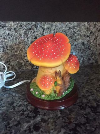 Vintage Mushroom Night Light Table Lamp With Squirrel And Flowers
