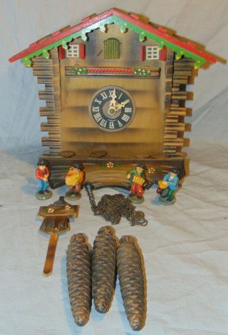 Vintage Albert Schwab Regula German Musical Cuckoo Clock W/ Weights & Pendulum