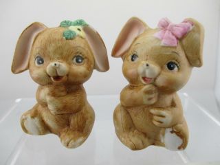 Vintage Salt & Pepper Shakers Bunny Rabbits W Bows Adorable