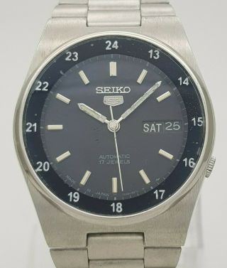 Vintage Seiko 5 Japan Automatic 17j Cal 7009 Railway Time Steel Men Wrist Watch