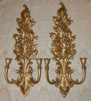 Vtg Large 26 5/8 " Syroco Gold Double Wall Sconces 4133 Hollywood Regency
