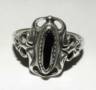 Vintage Victorian Design Sterling Silver Hematite Ring Sz 9 Signed Wd Sterling