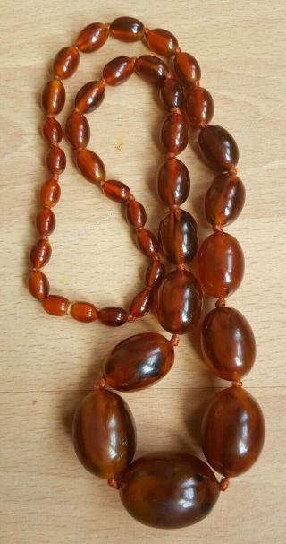 Vintage Dark Amber Swirl Bakelite Bead Necklace 85g