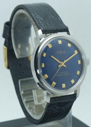 Vintage Oris Blue Dial 17 Jewels " Fhf St - 96 " Hand Winding Luxury Watch