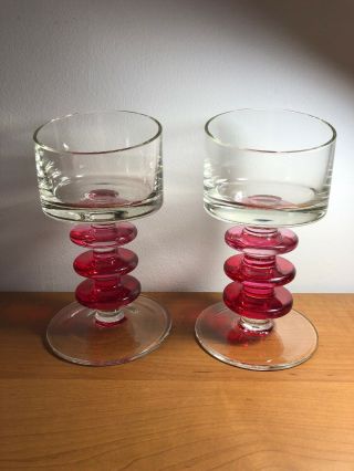 Set Of 2 Vintage Candle Holders Ruby Red Clear Glass Unique