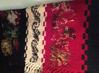 VINTAGE CROCHET CROSS STITCH FLORAL ROSE THROW LAP AFGHAN WITH FRINGE 61 x 41” 6