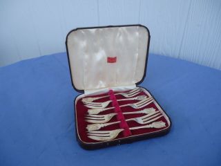 6 Vintage Rodd Silver Cake Forks Bakelite Box Australia