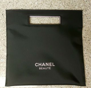 Vintage Black Chanel Beaute Small Makeup Bag Cut Out Handles Lavender Lining