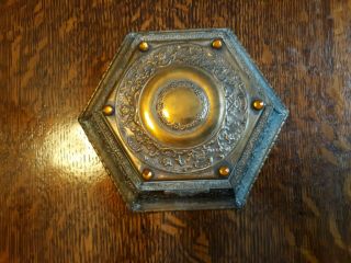 Vintage La Tausca Pearl Jewelry Box Bronze Finish Glass Jewels