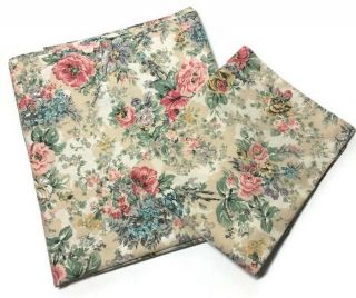 Vintage Ralph Lauren Brittany Twin Flat Sheet Pillowcase Tea Stain Roses Floral