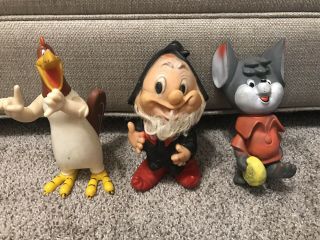 Vintage 1960’s Foghorn Leghorn,  Might Mouse And Dwarf.  Rubber/plastic Type Toys