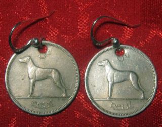 Vintage Irish Ireland Celtic Greyhound/ Wolfhound/ Harp Coin Celtic Earrings