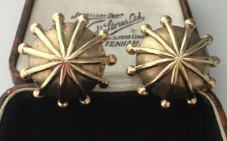 Vintage Jewellery Stunning Solid Sterling Silver Gilt Starburst Clip On Earrings