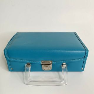 Vintage Turquoise 60’s 12 Cassette Tape Holder Storage Case.  Acrylic Handle