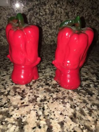 Vintage Anthropomorphic Salt Pepper Shakers Red Bell Peppers Vegetables Japan 3