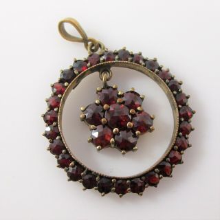 Czech Red Garnet Necklace Pendant Vintage Gold Tone 3.  4g