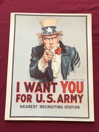 Vtg 1968 I Want You For Us Army James Montgomery Flagg Cardboard Poster