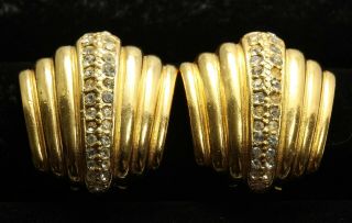 Vintage Christian Dior Ornate Gold Tone Crystal Rhinestone Clip Earrings