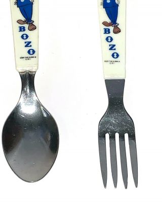 VINTAGE BOZO THE CLOWN CHILDREN ' S FORK AND SPOON SET SILVERWARE KIDS TV SHOW 3