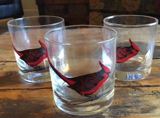 3 Couroc Red Gold Cardinal Bird Rocks Glass 3.  5 Inches Vintage