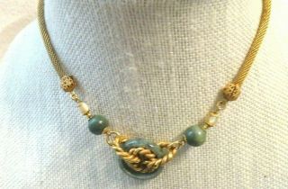 Miriam Haskell Vintage Jade & Gold - Tone Choker Necklace Pretty