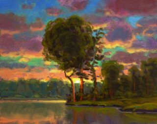 Oil Painting Landscape Western Impressionist Art Tree Vintage Max Cole