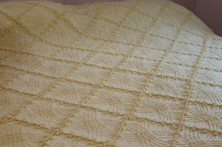Vintage Sunny Yellow Cotton Chenille Bedspread 92x94 Fringe