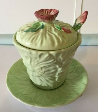 Carlton Ware England Vintage Green Poppy Sugar Pot Set Spoon Plate Art Deco