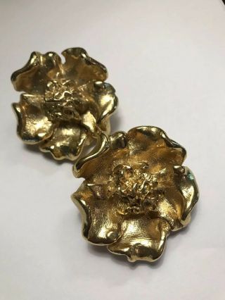 Vintage Jacky De G France Gold Tone Large Statement Clip Earrings
