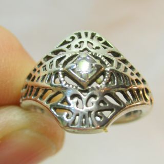 Vintage Avon Sterling Silver 925 Filigree Ring With White Stone - 3 Grams Size 8