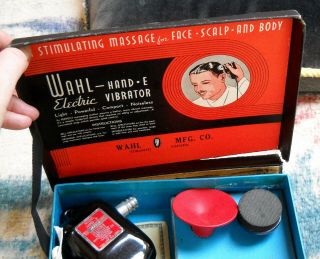 Vintage WAHL HAND - E Electric Massage Vibrator W Attachments & Box 3