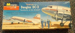 1955 Vintage Model Airplane Box Monogram Dc - 3 Passenger Airliner Twa Douglas
