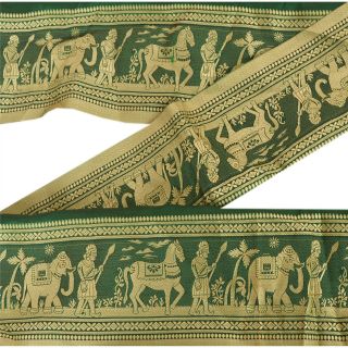 Sanskriti Vintage Green Sari Border Woven Baluchari Indian Craft Trim Decor Lace
