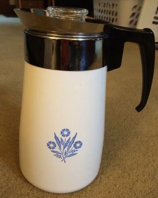 Vintage Corning Blue Cornflower 9 Cup Stove Top Percolator Coffee Pot Complete