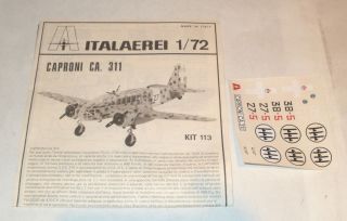 Vintage Italaerei Caproni Ca 311 Airplane Model Kit 1:72 Unbuilt
