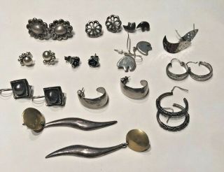 12 Pairs Of Vintage Sterling Silver Earrings