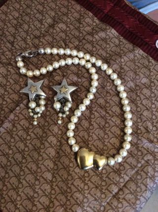 Vintage 18ct Gold,  Silver And Pearl Necklace And Earrings,  Well Hallmarked,  Rare