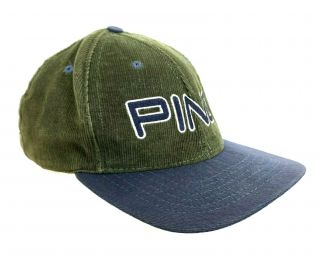 Vintage Ping Karsten Golf Hat Corduroy Logos Green Leather Strap Back Usa Euc