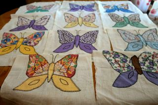 11 Vintage Applique Butterfly Quilt Blocks