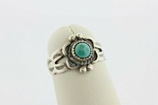 Bell Trading Post Vtg 925 Sterling Silver Turquoise Mini Etched Design Ring Sz 4