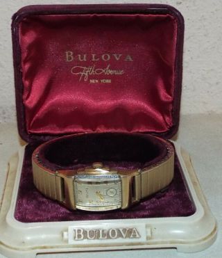 Vintage 1940s Mens Bulova Watch Cool Design 10k Rolled Gold Plate Bezel Ss Case